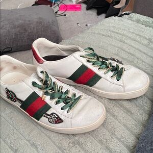 Gucci White Sneakers with Green and Red Stripes